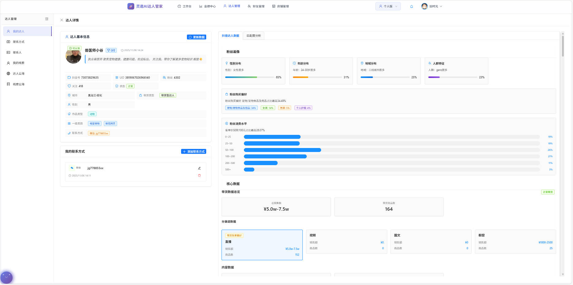灵邀AI达人详情分析